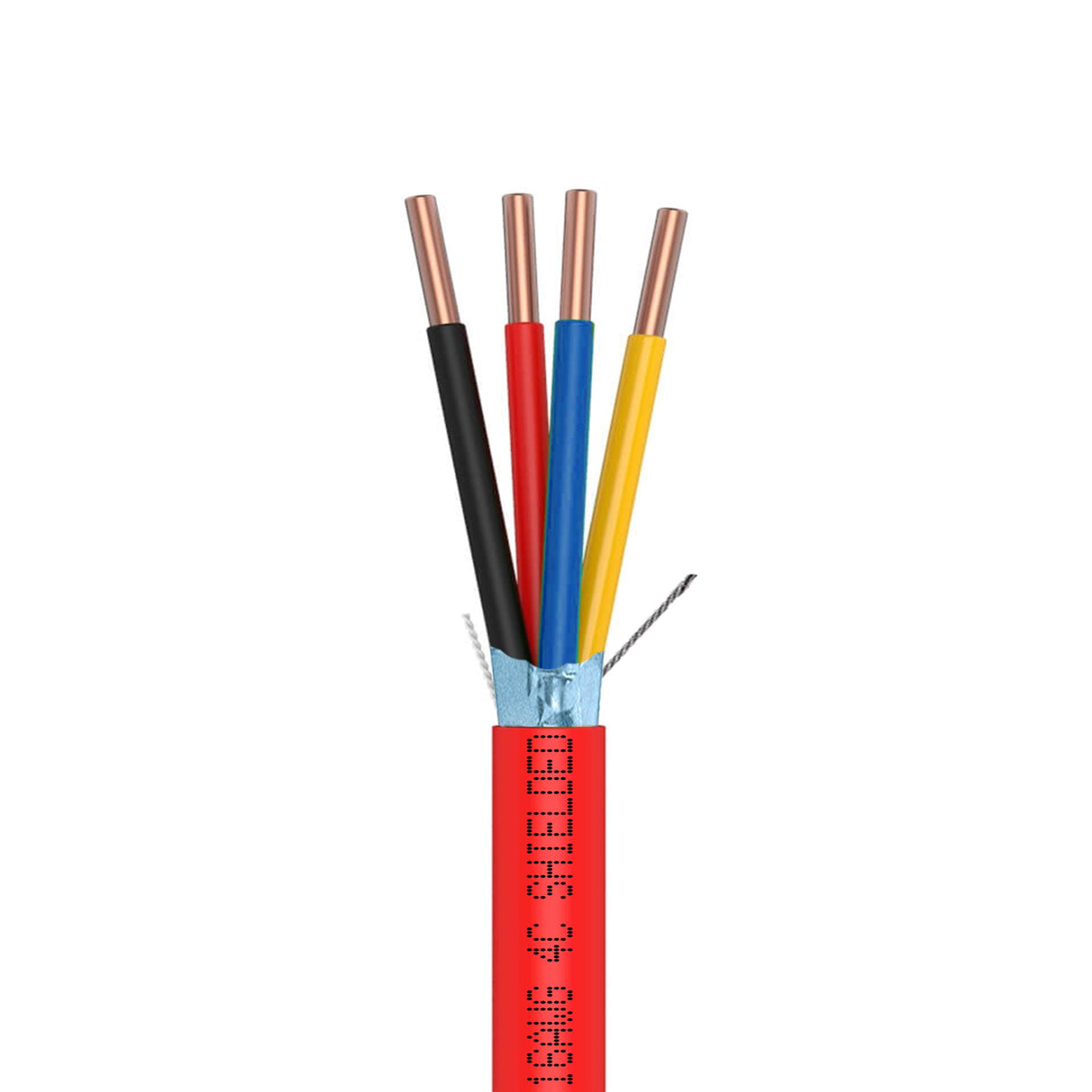 Shielded Fire Alarm Cable 16AWG 4 Solid Conductors Bare Copper FPLR Riser 1000ft Red