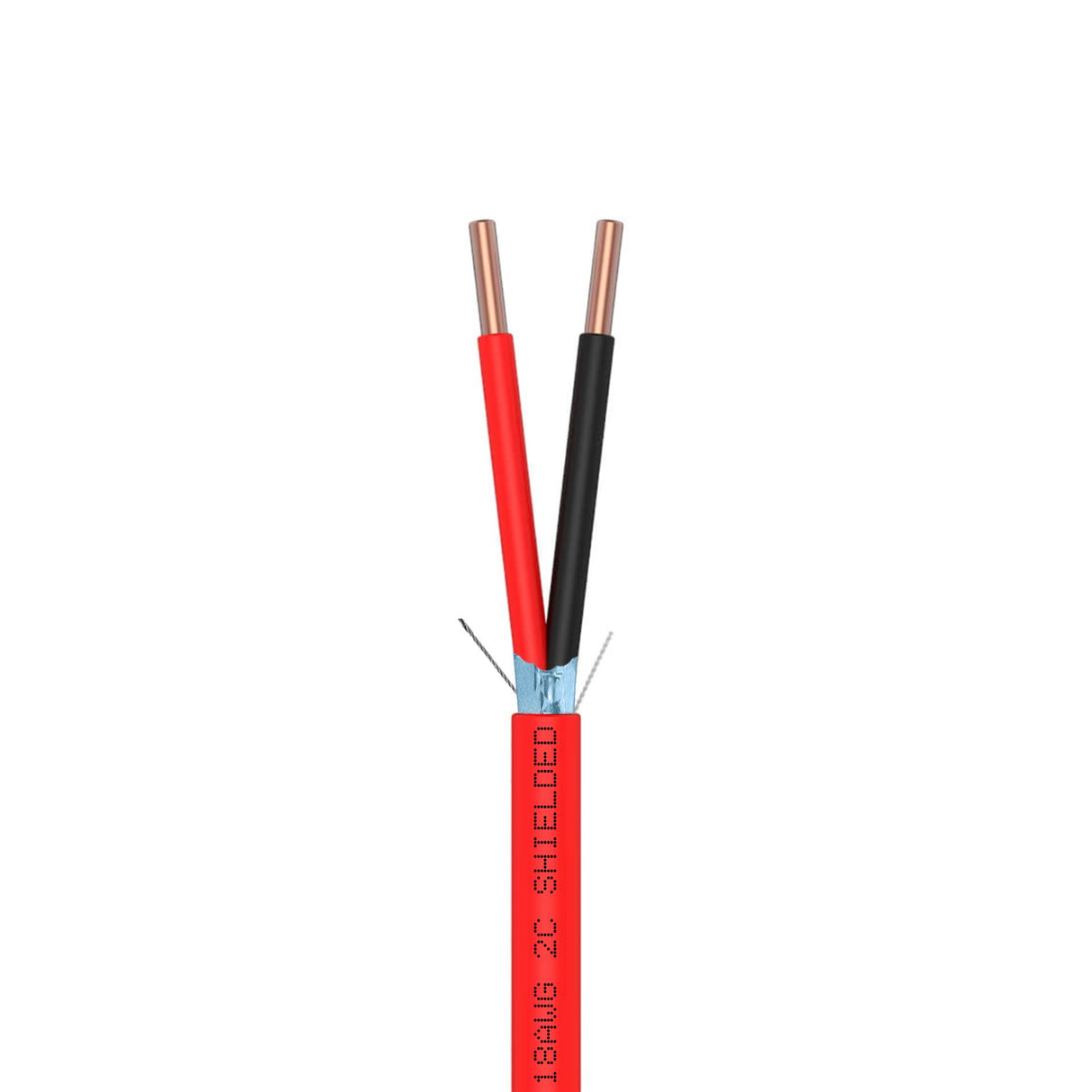 Shielded Fire Alarm Cable 18AWG 2 Solid Conductors Bare Copper FPLR Riser 1000ft Red
