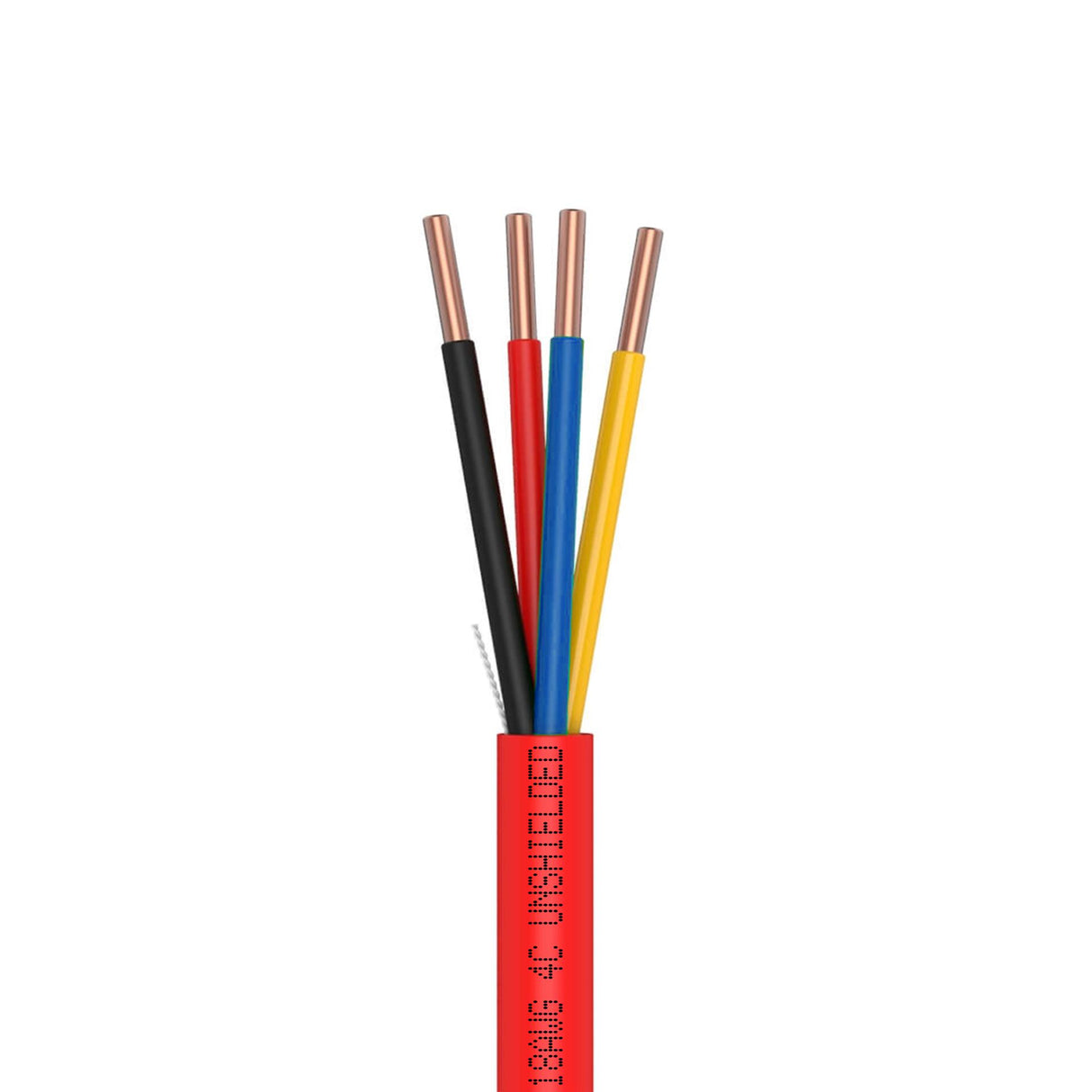 Fire Alarm Cable 18AWG 4 Solid Conductors Bare Copper FPLR Riser 1000ft Red