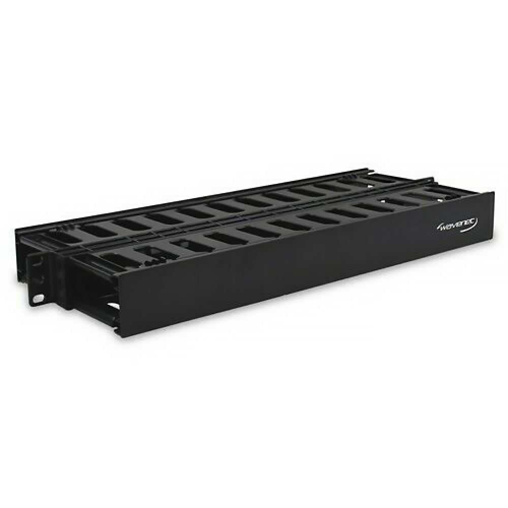 1U Slotted Finger Duct Cable Manager Double-Sided With Snap-On Cover 19in EIA Rack Black