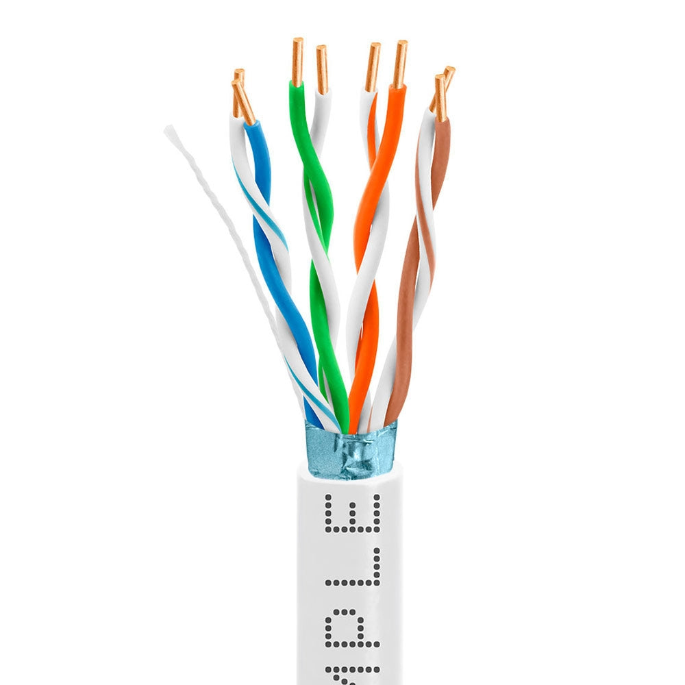 Cat5e Shielded Plenum Ethernet Cable 1000ft 24AWG Solid Bare Copper 350MHz CMP ETL Listed