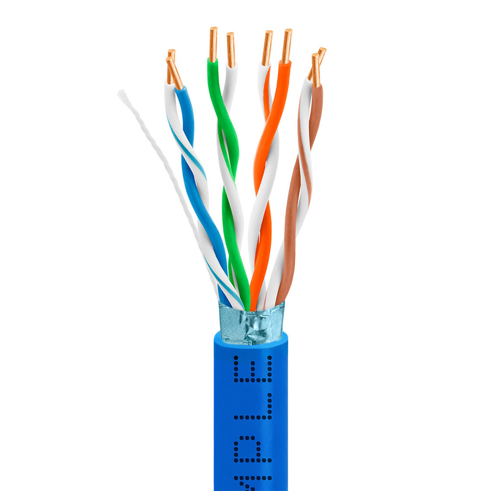 Cat5e Shielded Plenum Ethernet Cable 1000ft 24AWG Solid Bare Copper 350MHz CMP ETL Listed