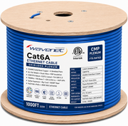 Cat6A Shielded Plenum Ethernet Cable 1000ft 23AWG Solid Bare Copper 750MHz PoE+ ETL Listed