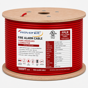 Fire Alarm Cable 14AWG 2 Solid Conductors Bare Copper FPLR Riser 1000ft Red