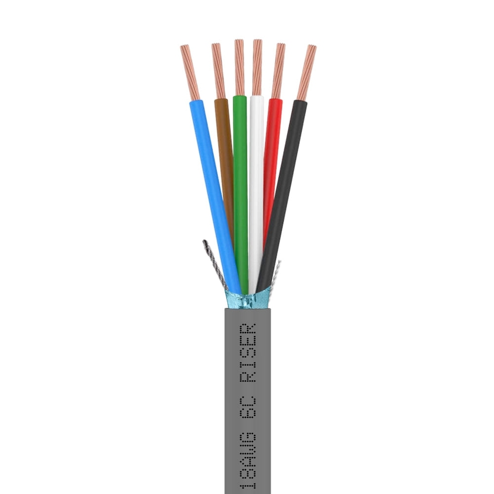 Control Cable Shielded 18AWG 6 Conductor Riser CMR Stranded Copper 1000ft Grey