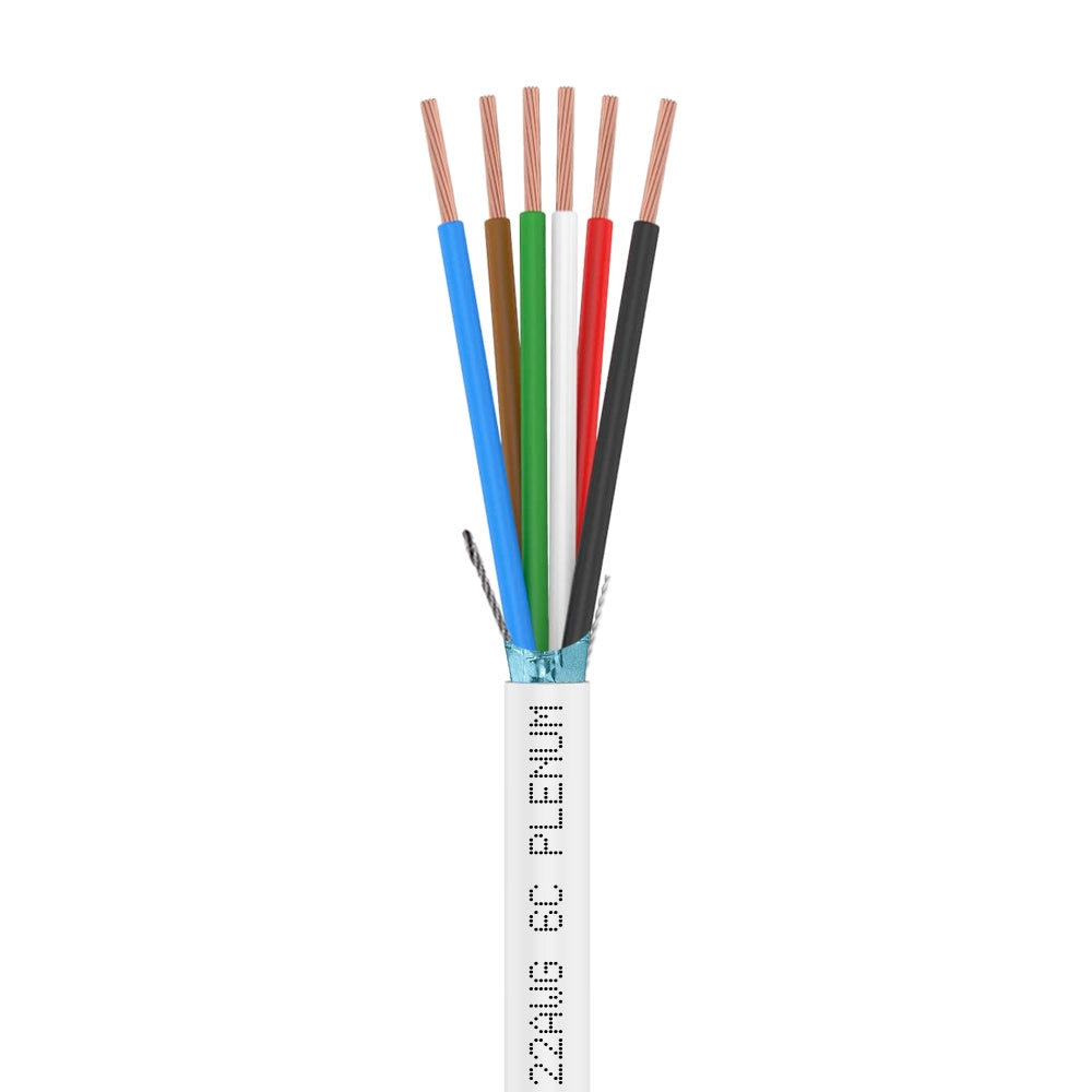 Plenum Control Cable Shielded 22AWG 6 Conductor CMP Stranded Copper 1000ft White