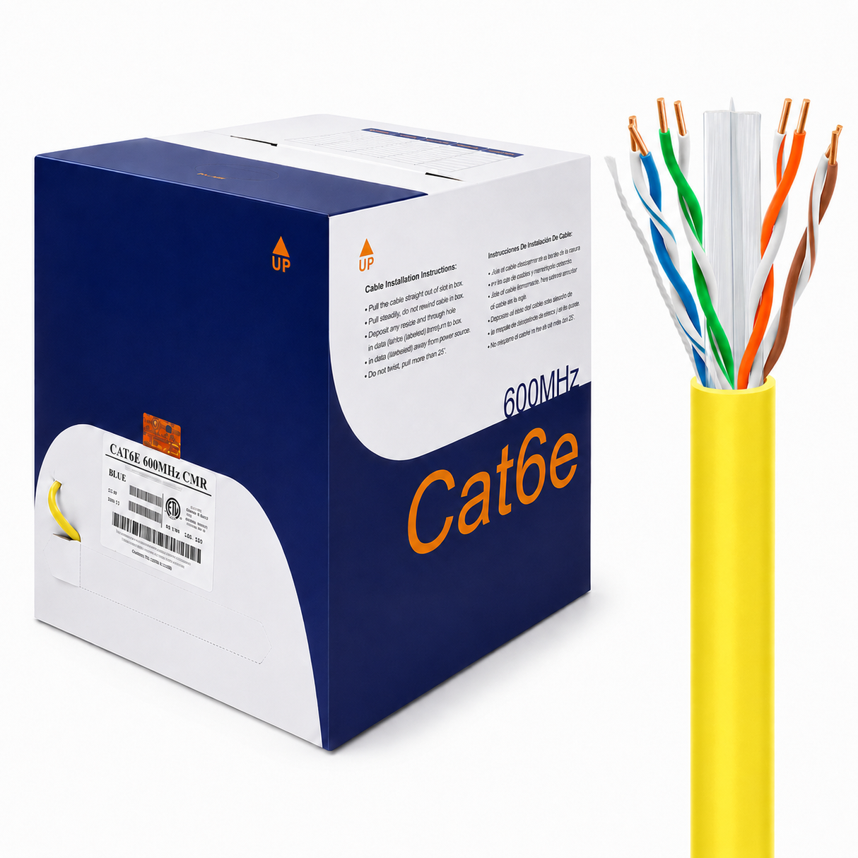 Cat6 Riser Ethernet Cable 1000ft 23AWG Solid Bare Copper 600MHz PoE++ CMR ETL Listed