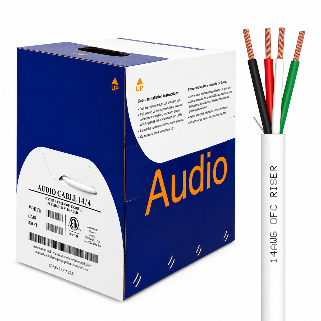 Speaker Wire 14AWG 4 Stranded Conductors OFC In-Wall CMR Riser CL3R 500ft