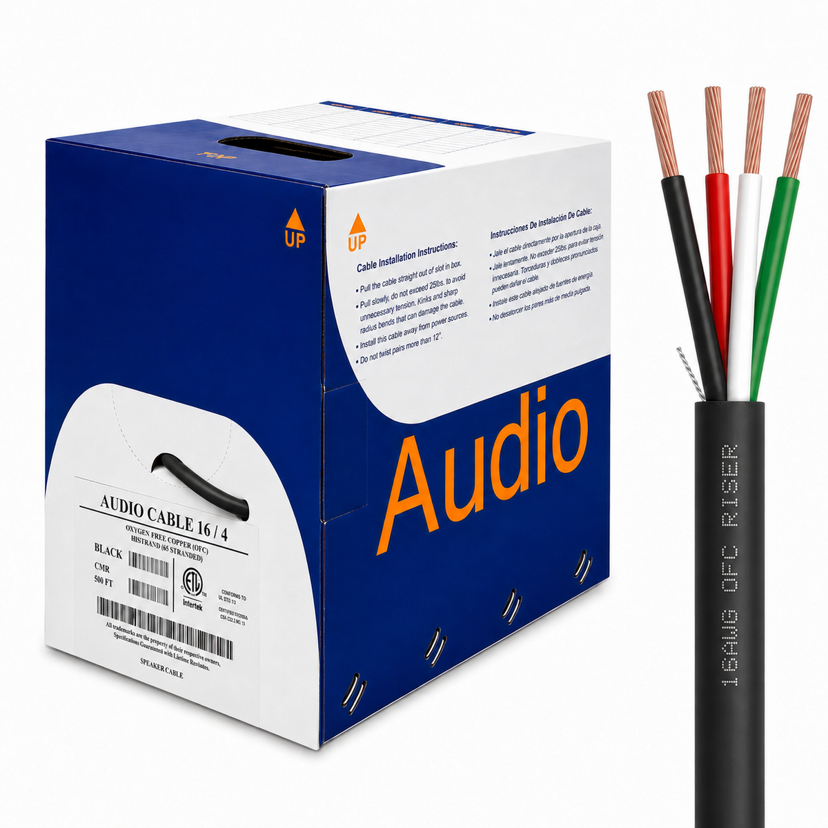 Speaker Wire 16AWG 4 Stranded Conductors OFC In-Wall CMR Riser CL3R 500ft