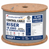 Control Cable Shielded 18AWG 6 Conductor Riser CMR Stranded Copper 1000ft Grey