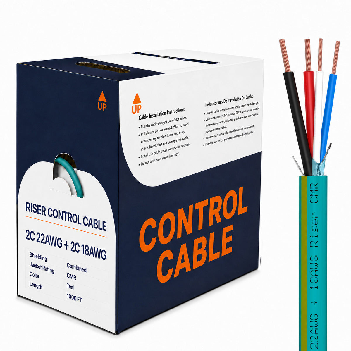 Control Cable 18AWG 2C + 22AWG 2C Shielded Riser CMR Automation 1000ft Teal