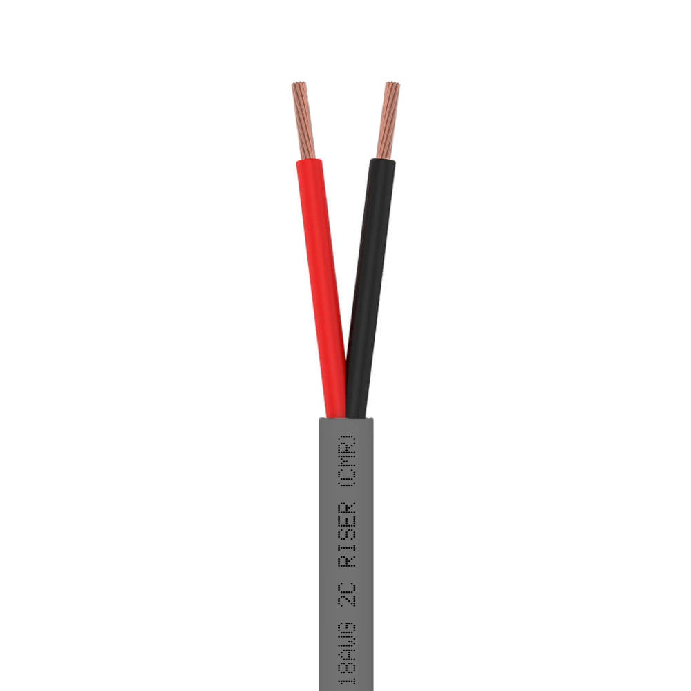 Control Cable Unshielded 18AWG 2 Conductor Riser CMR Stranded Copper 1000ft Gray White