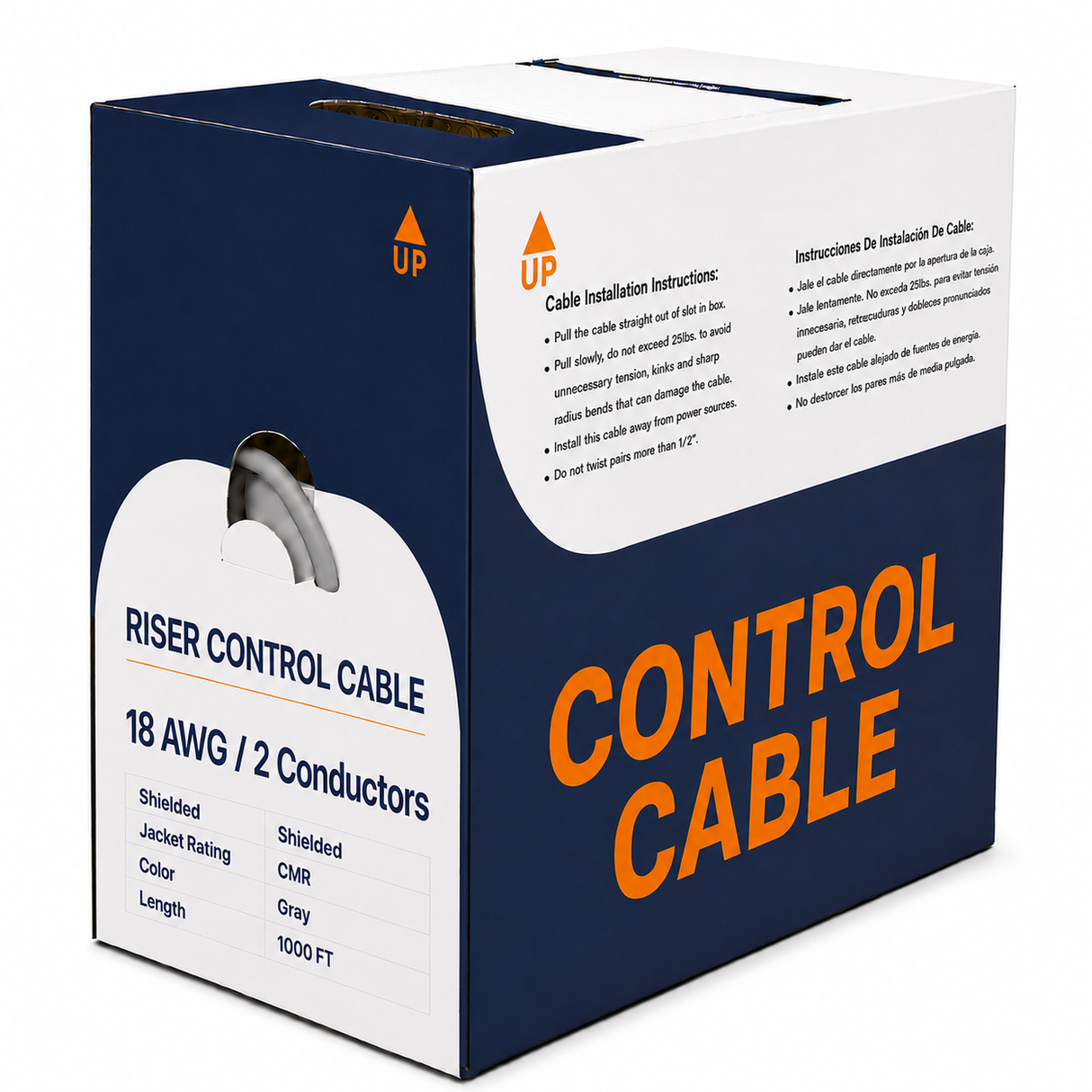Control Cable Shielded 18AWG 2 Conductor Riser CMR Stranded Copper 1000ft Gray White