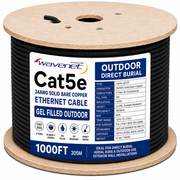 Cat5e Outdoor Gel Filled Ethernet Cable 1000ft 24AWG Solid Bare Copper 350MHz ETL Listed