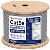 Cat5e Shielded Riser Ethernet Cable 1000ft 24AWG Solid Bare Copper 350MHz CMR ETL Listed