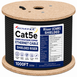 Cat5e Shielded Riser Ethernet Cable 1000ft 24AWG Solid Bare Copper 350MHz CMR ETL Listed