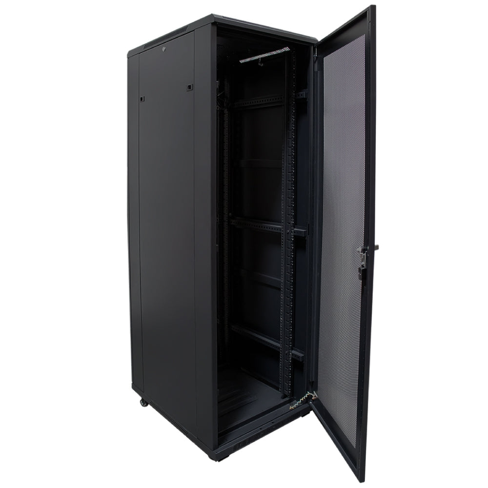 42U Standing Server Rack Cabinet 40in Deep for 19in Network Equipment Casters Steel Black