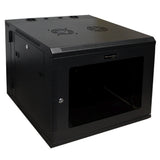 9U Wall Mount Server Cabinet Swing Out 24in Depth Tempered Glass Door Steel Black