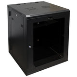 15U Wall Mount Server Cabinet Swing Out 24in Depth Tempered Glass Door Steel Black