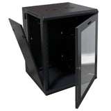 18U Wall Mount Server Cabinet Swing Out 24in Depth Tempered Glass Door Steel Black