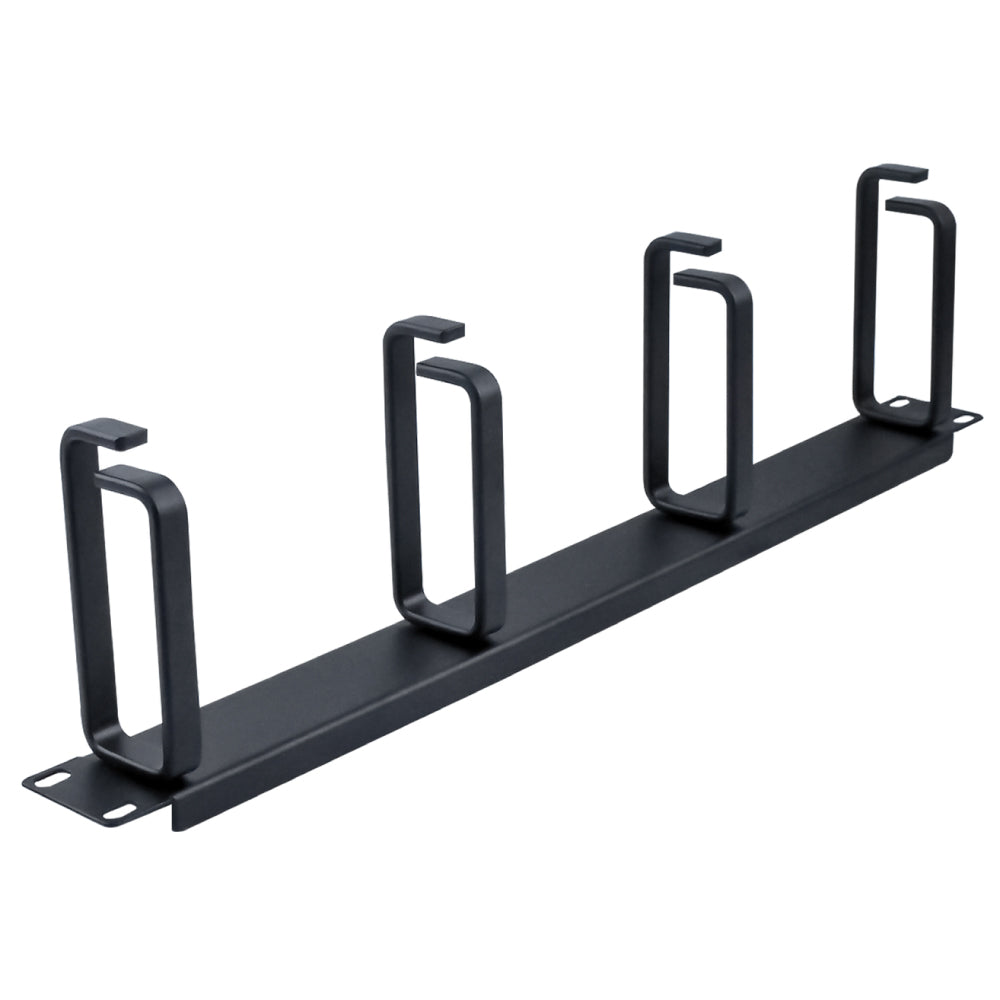 1U Horizontal Cable Manager 4 D-Ring Single-Sided Patch Cord Panel 19in EIA Rack Black