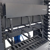 2U Horizontal Cable Manager 4 D-Ring Single-Sided Patch Cord Panel 19in EIA Rack Black