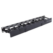 1U Horizontal Cable Manager Single-Sided High-Density Dual Hinge Cover 19in EIA Rack Black