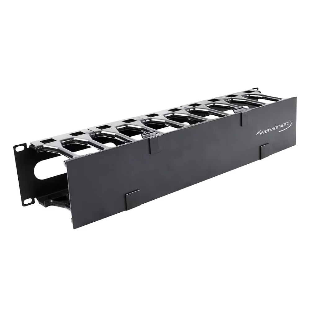 2U Horizontal Cable Manager Single-Sided High-Density Dual Hinge Cover 19in EIA Rack Black