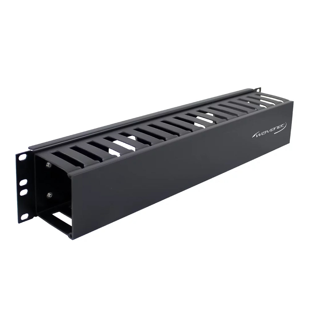 2U Slotted Finger Duct Cable Manager Single-Sided With Snap-On Cover 19in EIA Rack Black