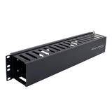 2U Slotted Finger Duct Cable Manager Single-Sided With Snap-On Cover 19in EIA Rack Black