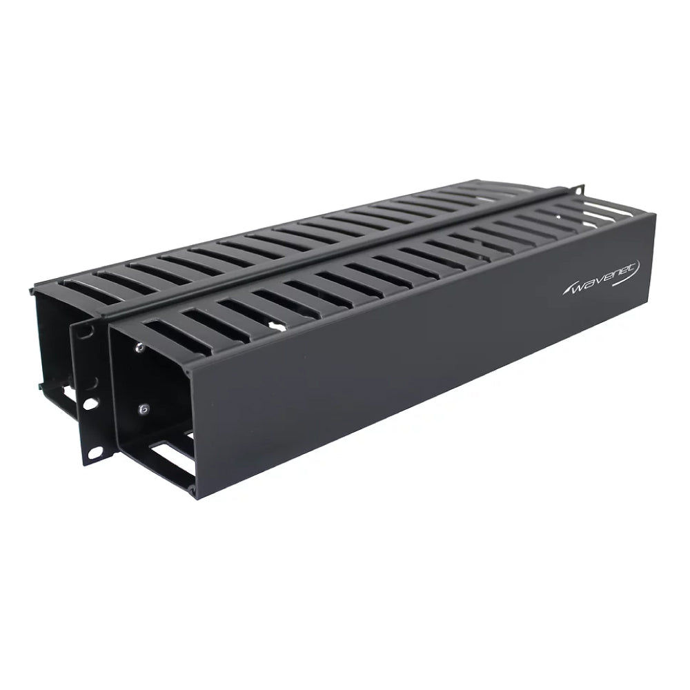 2U Slotted Finger Duct Cable Manager Double-Sided With Snap-On Cover 19in EIA Rack Black