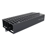 2U Slotted Finger Duct Cable Manager Double-Sided With Snap-On Cover 19in EIA Rack Black