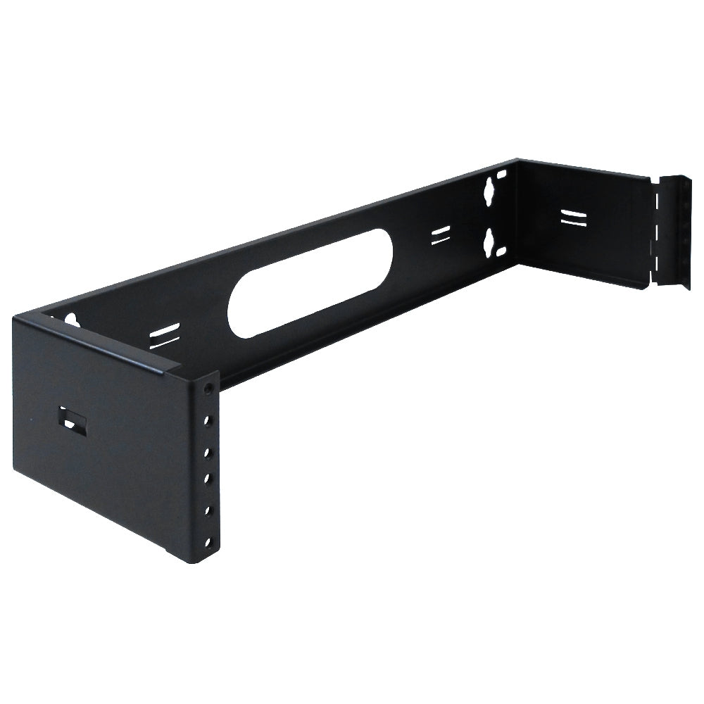 2U Wall Mount Hinged Bracket 6in Deep 19in EIA Patch Panel 14 Gauge Steel Black