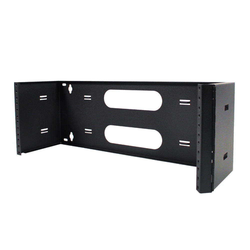 4U Wall Mount Hinged Bracket 6in Deep 19in EIA Patch Panel 14 Gauge Steel Black