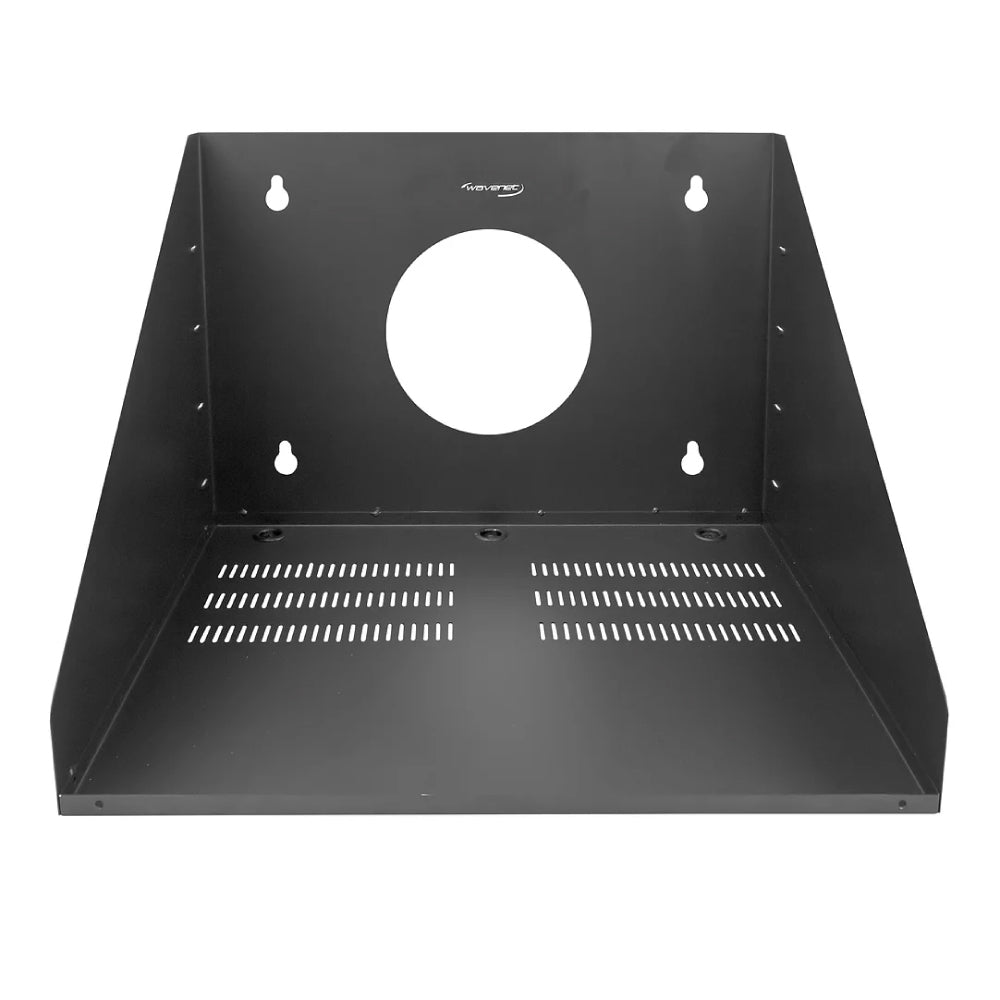 18in Deep Wall Mount Shelf 22in Wide Vented Solid Bottom Steel Black 140lb Capacity