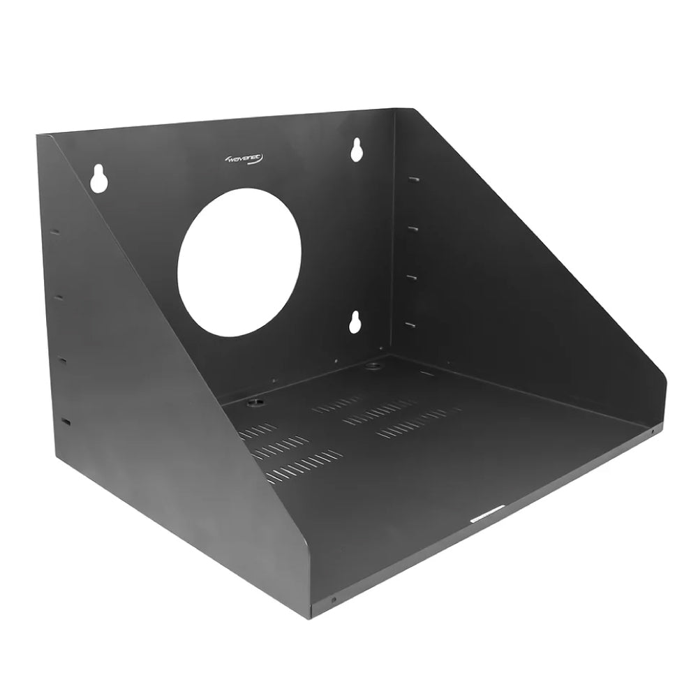 18in Deep Wall Mount Shelf 22in Wide Vented Solid Bottom Steel Black 140lb Capacity