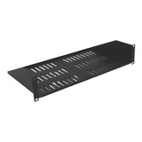 1U Vented Rack Mount Cantilever Shelf 14in Deep 16 Gauge Steel Black 50lb Capacity