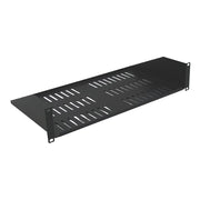 1U Vented Rack Mount Cantilever Shelf 14in Deep 16 Gauge Steel Black 50lb Capacity