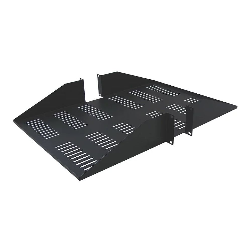 2U Double-Sided Vented Rack Mount Cantilever Shelf 25in Deep Steel Black 110lb Capacity