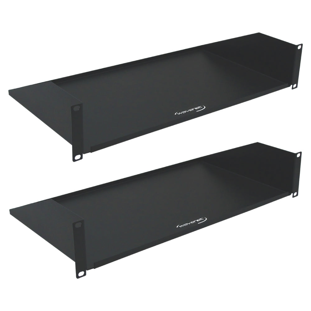 2U Rack Mount Cantilever Shelf 10in Deep Solid Bottom Steel Black Pack of 2 50lb