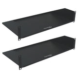 2U Rack Mount Cantilever Shelf 10in Deep Solid Bottom Steel Black Pack of 2 50lb
