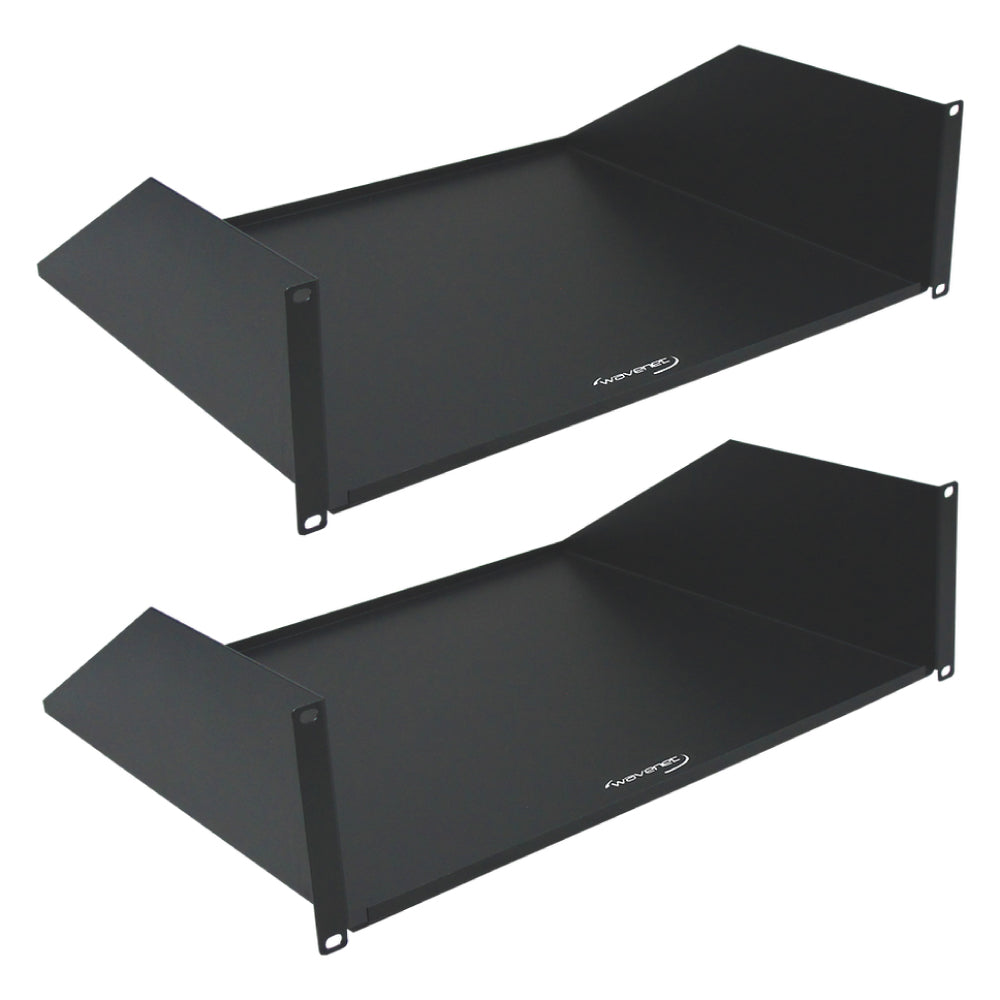 3U Rack Mount Cantilever Shelf 15in Deep Solid Bottom Steel Black 2 Pack 75lb Capacity