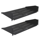 2U Vented Rack Mount Cantilever Shelf 10in Deep Steel Black 2 Pack 50lb Capacity