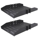 2U Double-Sided Vented Rack Mount Cantilever Shelf 25in Steel Black 2 Pack 50lb Capacity