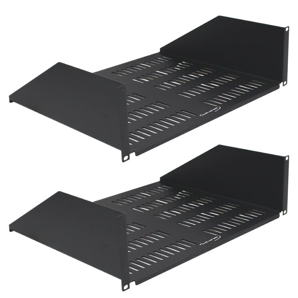 3U Vented Rack Mount Cantilever Shelf 15in Deep Steel Black 2 Pack 75lb Capacity