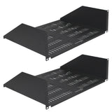 3U Vented Rack Mount Cantilever Shelf 15in Deep Steel Black 2 Pack 75lb Capacity