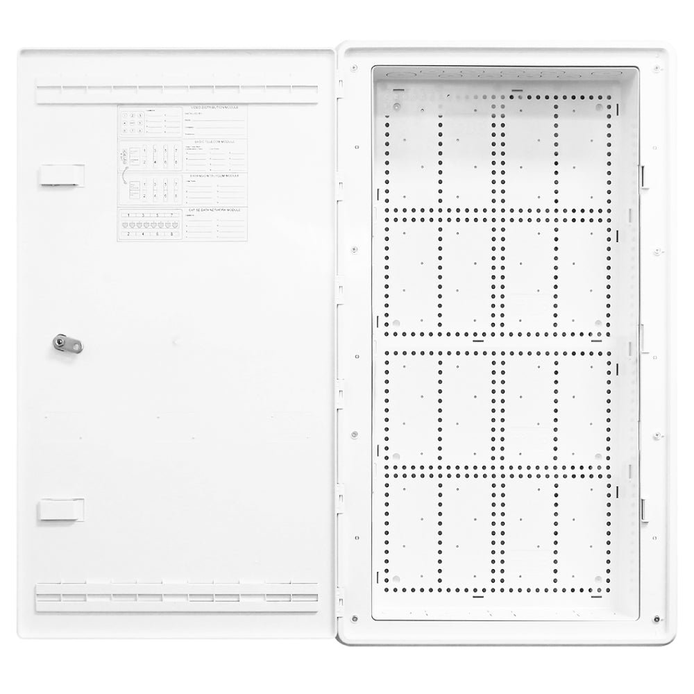 30in Structured Wiring Enclosure Wi-Fi Friendly Plastic Empty Lockable Hinged Door White