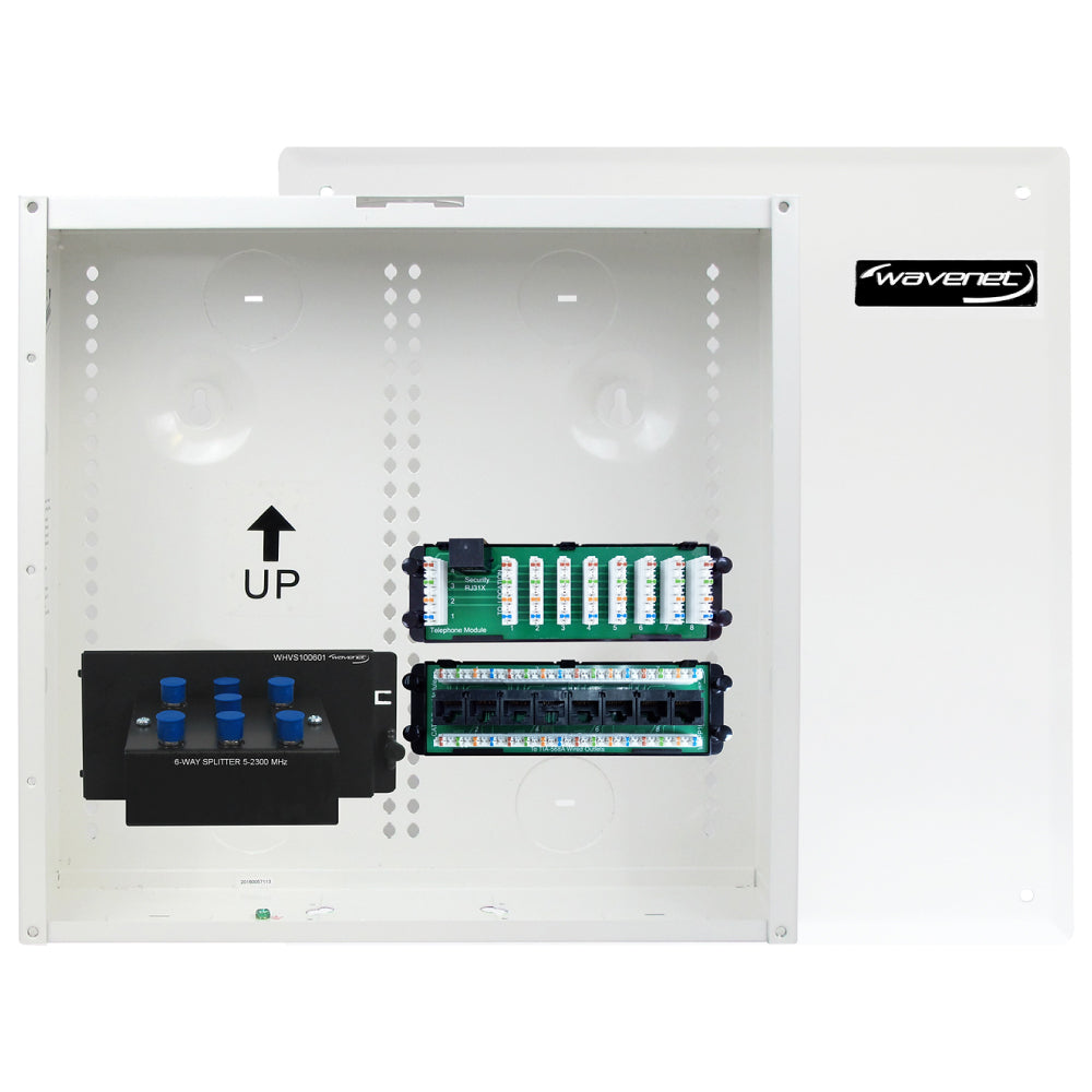14in Structured Wiring Enclosure Combo Kit Cat6 Data Voice Video Splitter Modules White