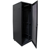42U Standing Server Rack Cabinet 32in Deep for 19in Network Equipment Casters Steel Black