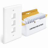 Keystone Wall Plate 1/2/3/4/6-Port Single-Gang Flush Mount, White, 25-Pack